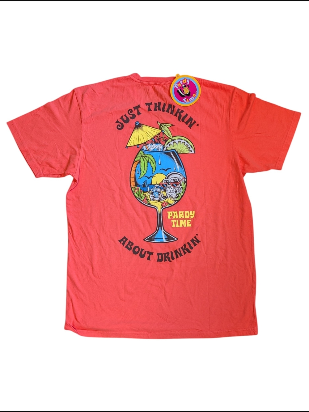 Men's Pardy Time Beach Tee Large Pink Cruise Vacation Wear